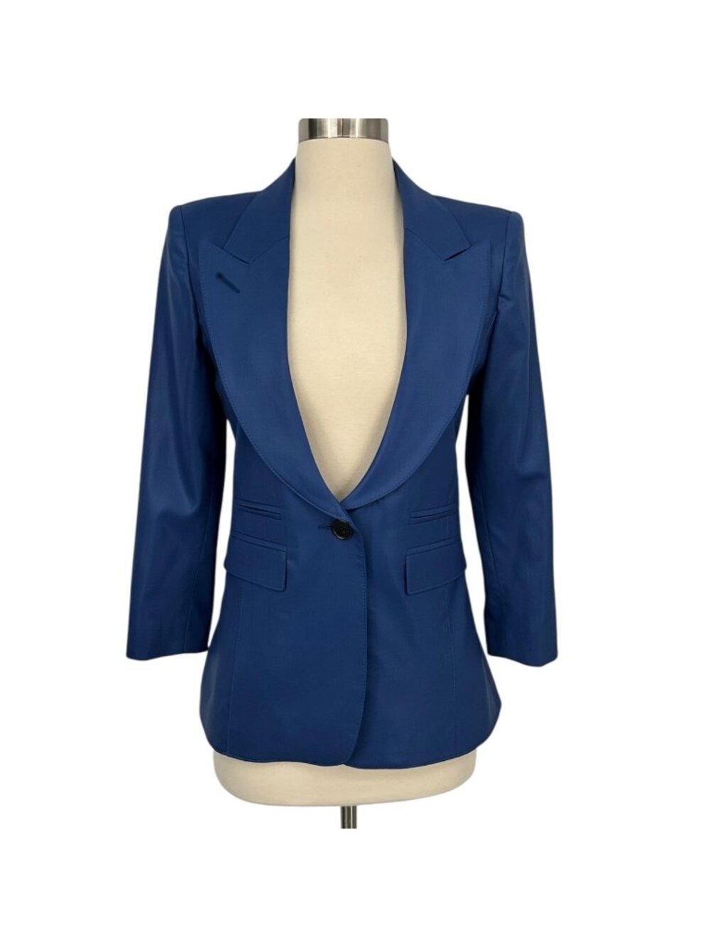 Smythe Hutton Blazer Womens 4 Blue Wool Shawl Lapel Tuxedo One Button Jacket